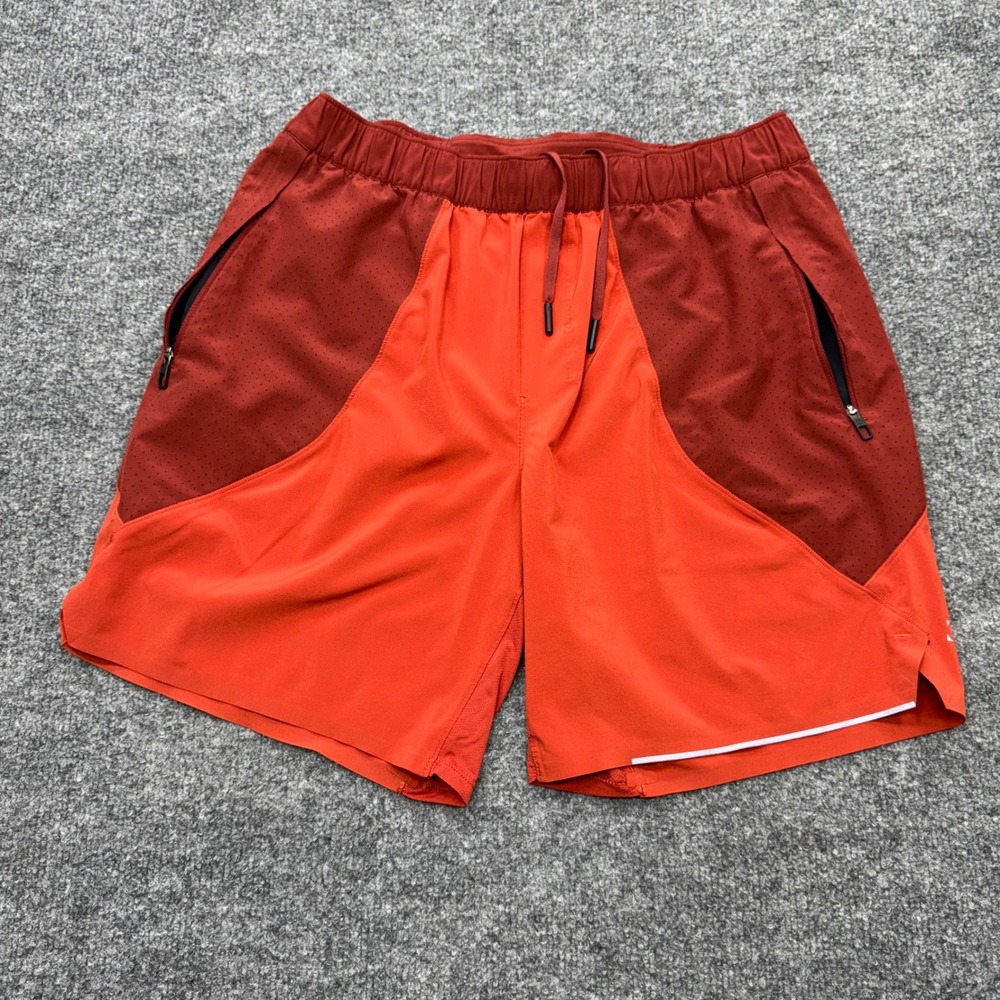 Lululemon Mens Orange Rust Colorblock Perforated Athletic Training Shorts Size M